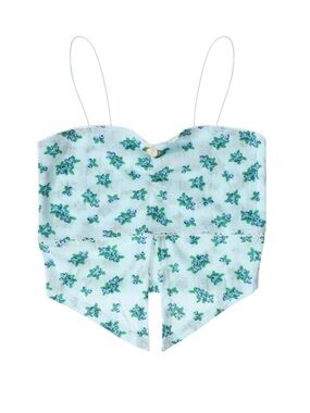 Light Blue Floral Crop Top with Spaghetti Straps